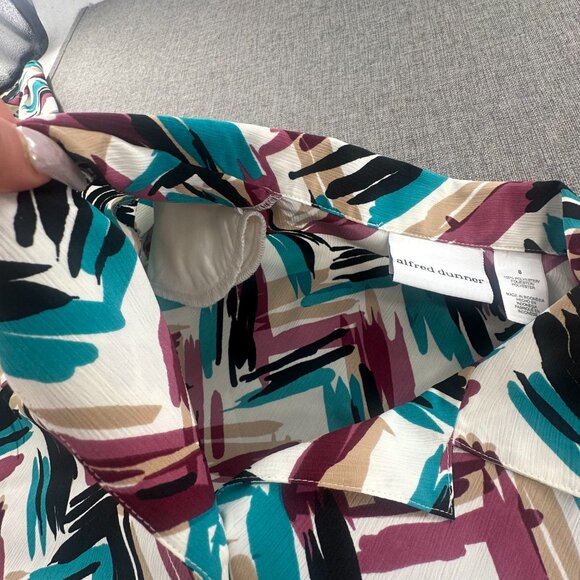 Alfred Dunner Button Down Shirt Long Sleeves Multicolor Abstract Print 8 Teal - Picture 10 of 13